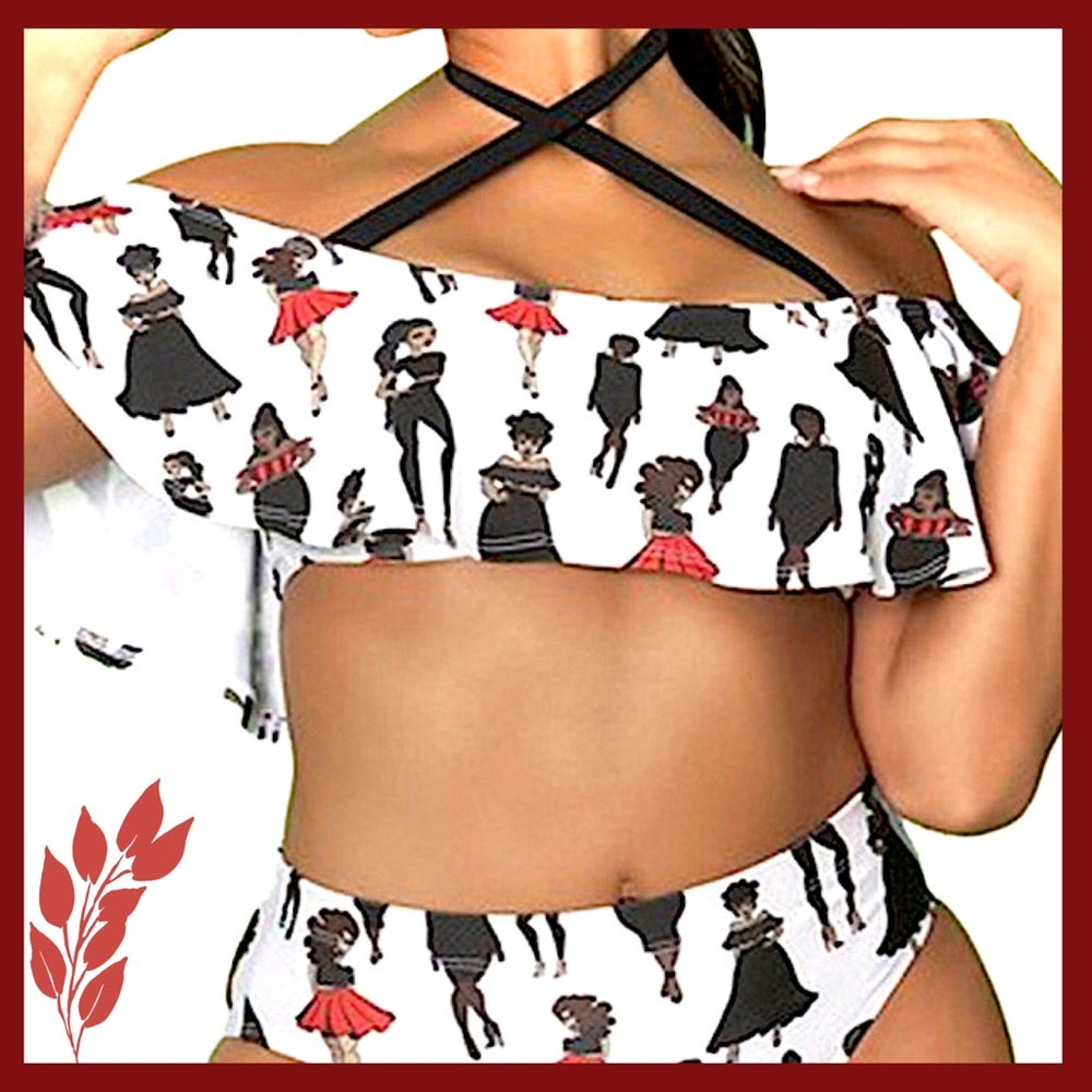 Cold Shoulder Ruffled High Waist Bandeau Bikini - Picture 5 of 7